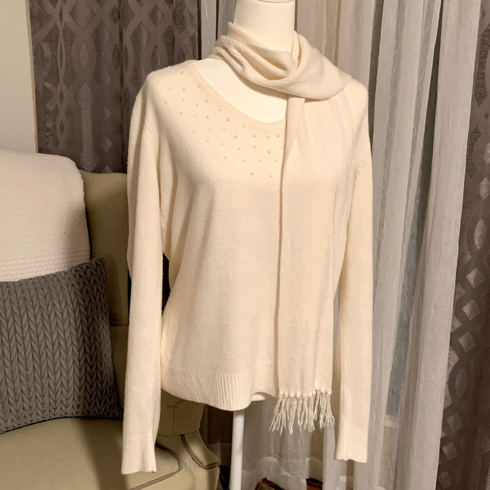 Carolyn Taylor Embellished Sweater and Scarf Set
